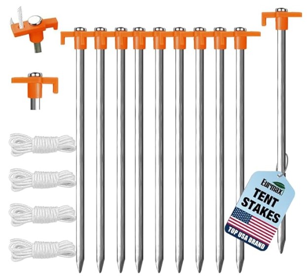 Eurmax USA 10-Pack Secure Tent Stakes - Best tent pegs for hard ground