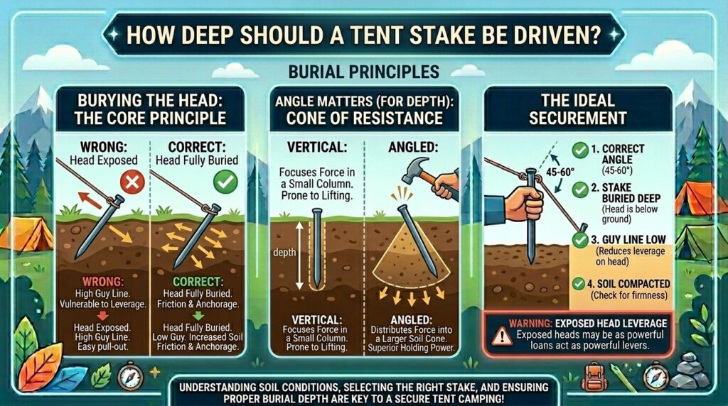 How deep should a tent stake be driven