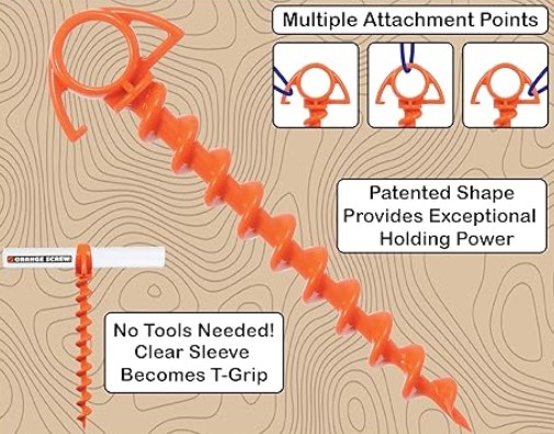 Orange Screw Ultimate Ground Anchors - Best tent stakes for beach sand