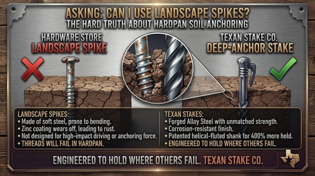 Can I use heavy-duty landscape spikes from a hardware store instead of tent stakes