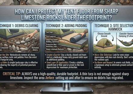How can I protect my tent floor from sharp limestone rocks under the footprint