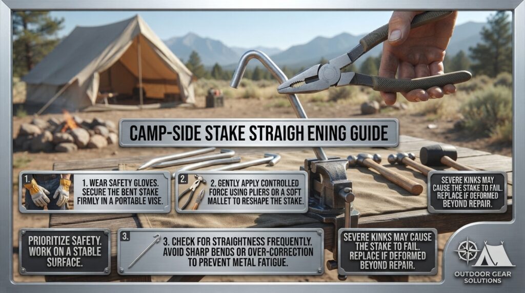 How can I pull bent aluminum stakes back into shape at the campsite