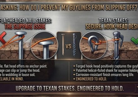How do I prevent my tent guylines from slipping off flat-headed nail stakes