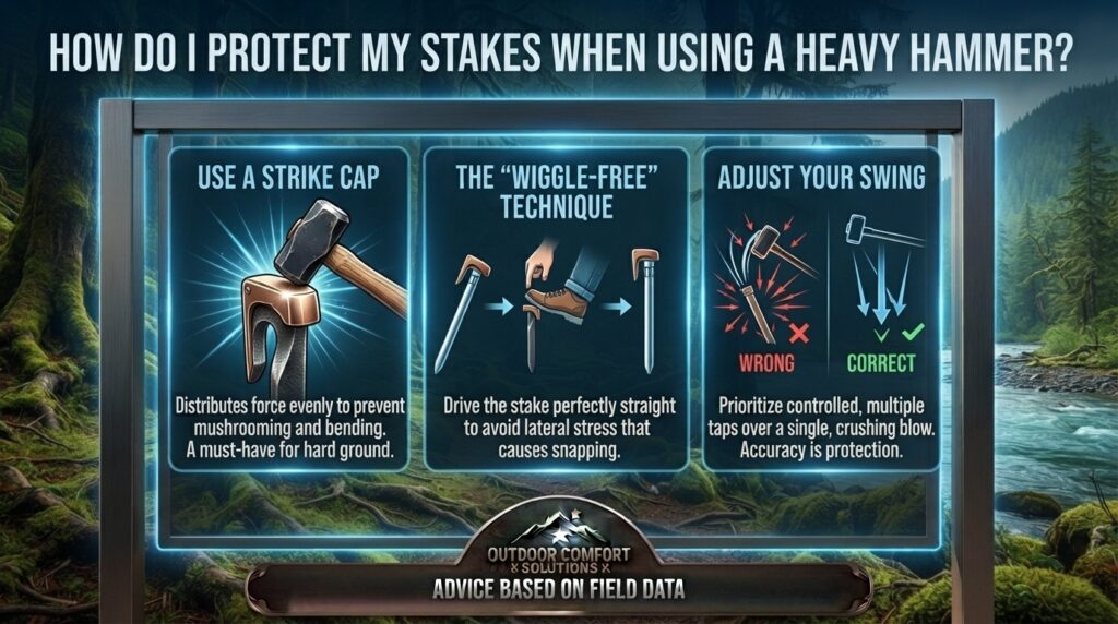 How do I protect my stakes when using a heavy hammer