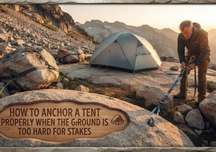 How to anchor a tent properly when the ground is too hard for stakes