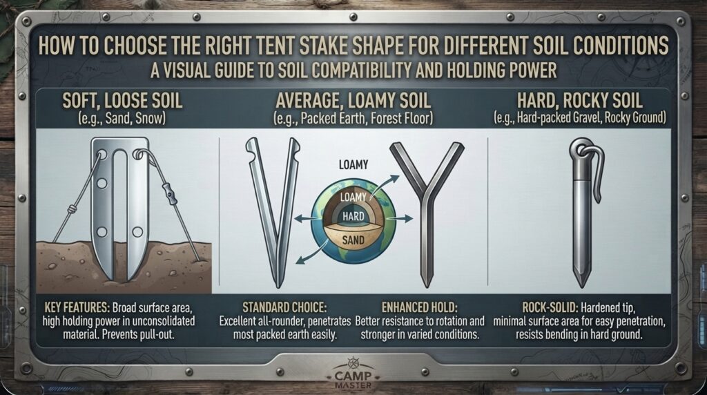 How to choose the right tent stake shape for different types of soil conditions