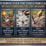 How to remove stuck tent stakes from clay soil without damaging the tent webbing