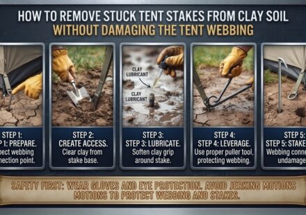 How to remove stuck tent stakes from clay soil without damaging the tent webbing