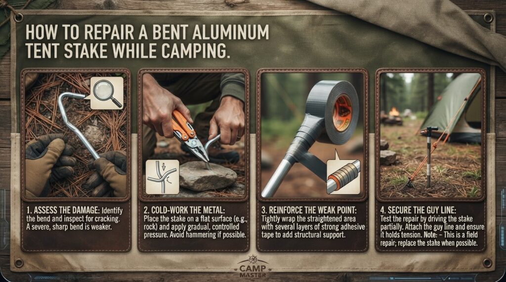 How to repair a bent aluminum tent stake while out on a camping trip
