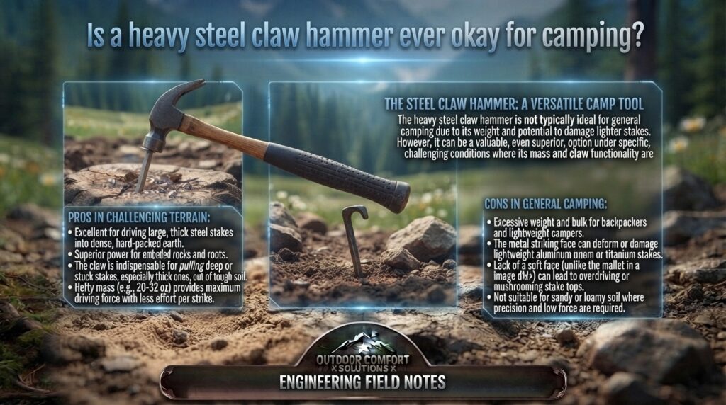 Is a heavy steel claw hammer ever okay for camping
