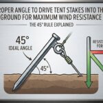 Proper angle to drive tent stakes into the ground for maximum wind resistance