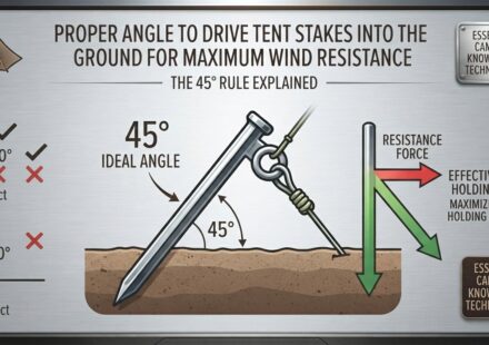 Proper angle to drive tent stakes into the ground for maximum wind resistance
