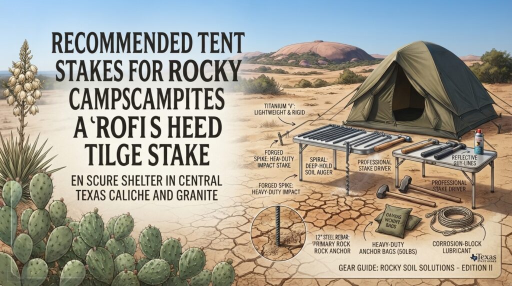 Recommended tent stakes for rocky campsites in the hill country of Texas state