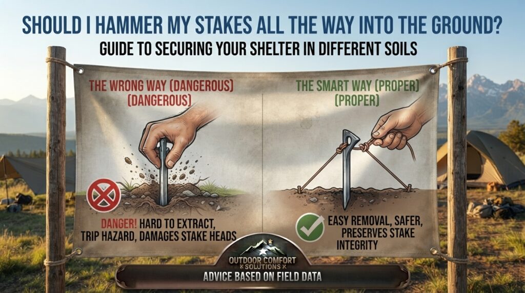Should I hammer my stakes all the way into the ground