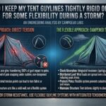 Should I keep my tent guylines tightly rigid or allow for some flexibility during a storm