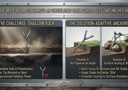 What should I do if my Y-Beam stake hits an unyielding rock shelf just two inches down