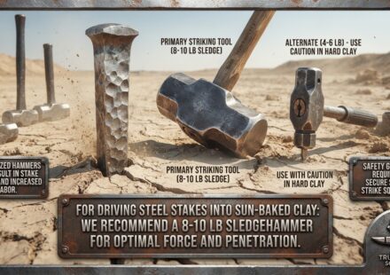 What weight hammer should I use for driving steel stakes into sun-baked clay