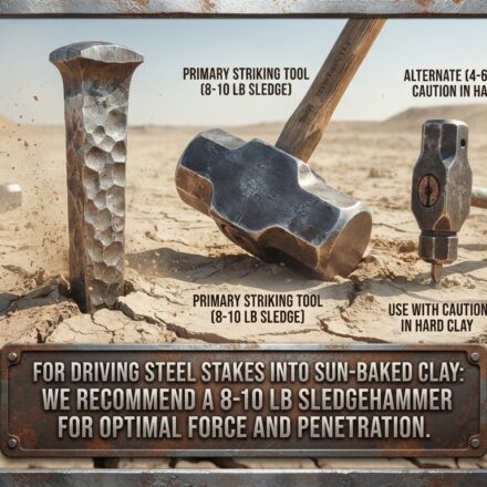What weight hammer should I use for driving steel stakes into sun-baked clay