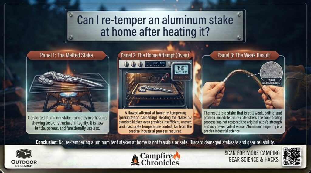 Can I re-temper an aluminum stake at home after heating it