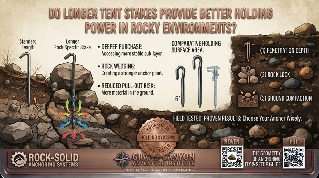 Do longer tent stakes provide better holding power in rocky environments