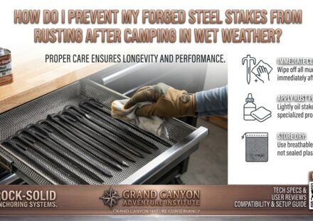 How do I prevent my forged steel stakes from rusting after camping in wet weather